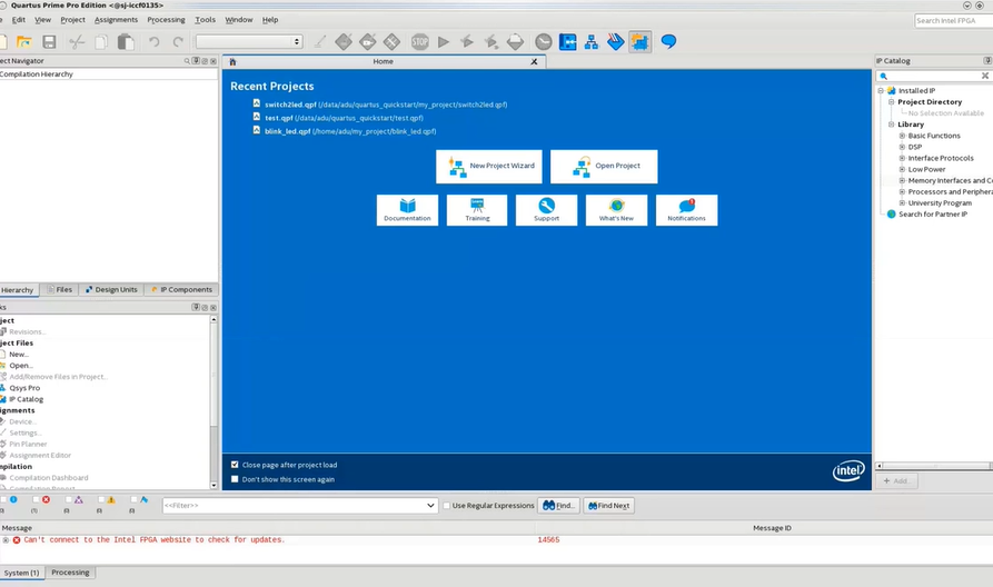 Creating a New Project with Intel Quartus Prime Pro Edition Software