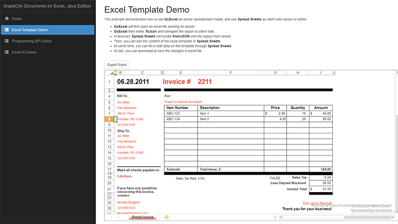 GcExcel SpringBoot Demo 01