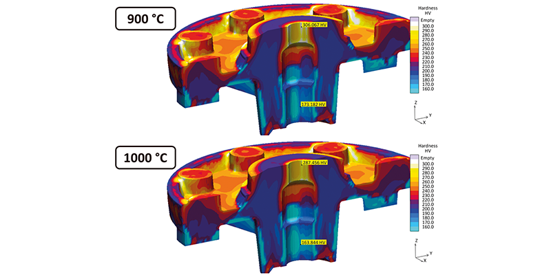 Hardness reduction due to grain growth for same austenitizing times, but different austenitizing temperatures