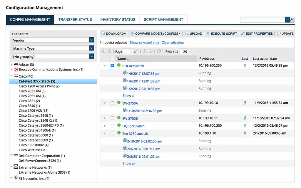 SolarWinds Network Configuration Manager 提供深入的配置见解