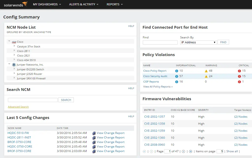 SolarWinds Network Configuration Manager 有助于证明政策和标准合规性