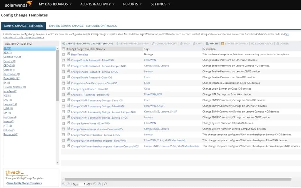 SolarWinds Network Configuration Manager 访问配置比较历史指标，获得参考信息