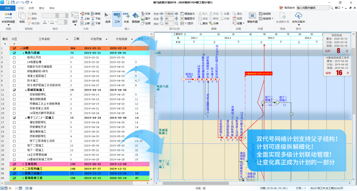 广联达斑马进度 网络计划支持父子结构