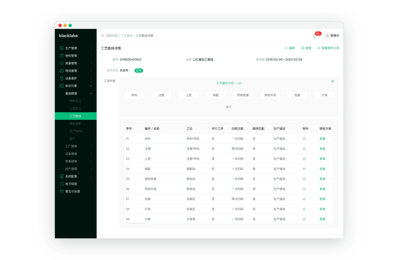 黑湖智造 云端制造协同平台 工艺路线