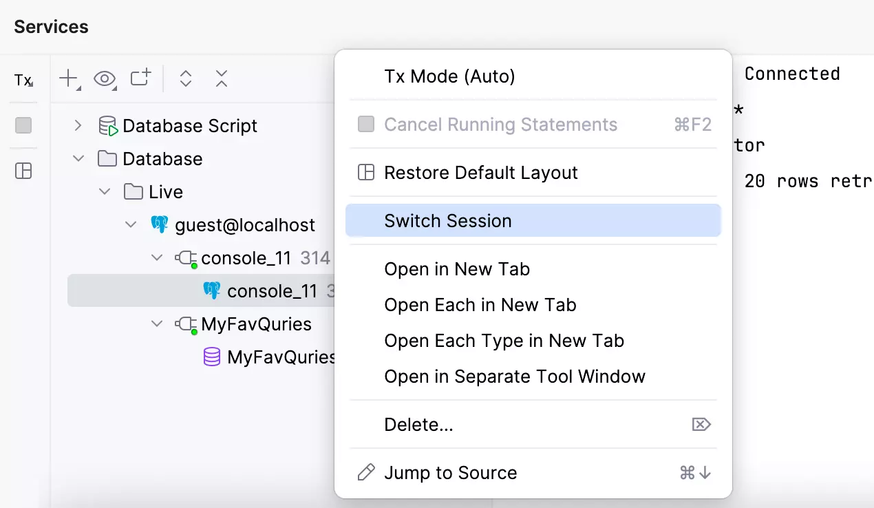 DataGrip 会话简化2