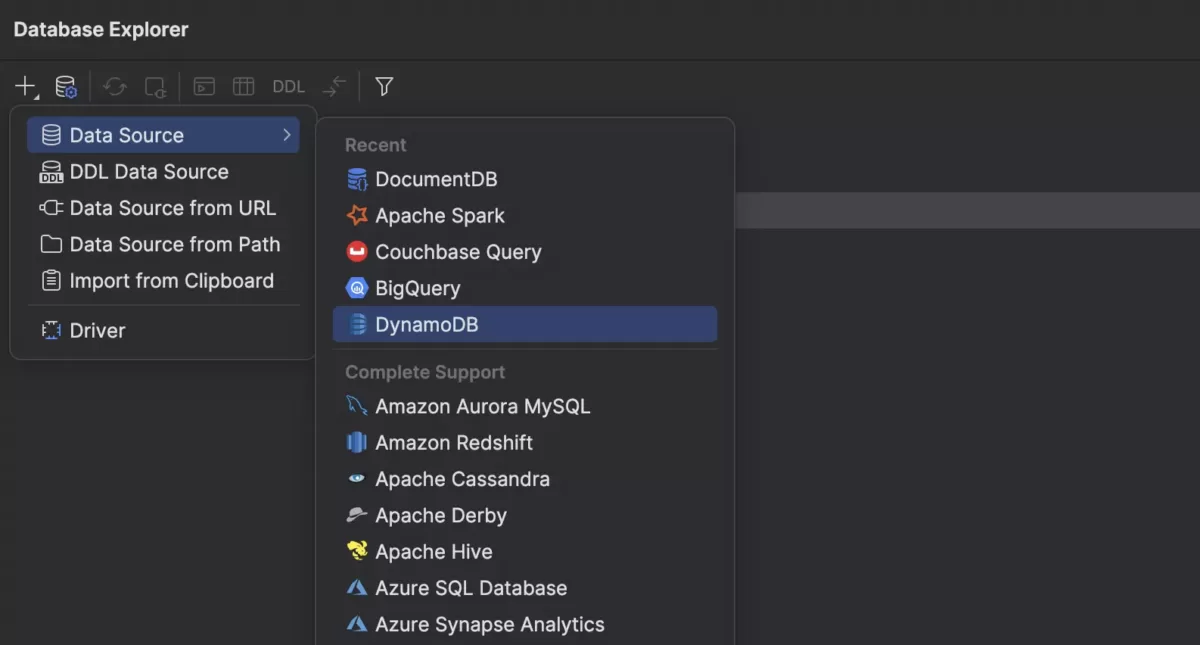 JetBrains DataGrip DynamoDB 支持