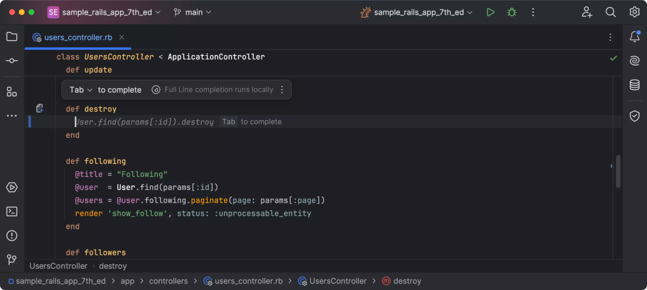 JetBrains RubyMine 全行代码补全