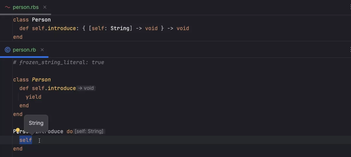 JetBrains RubyMine 块内自定义自类型的类型信息