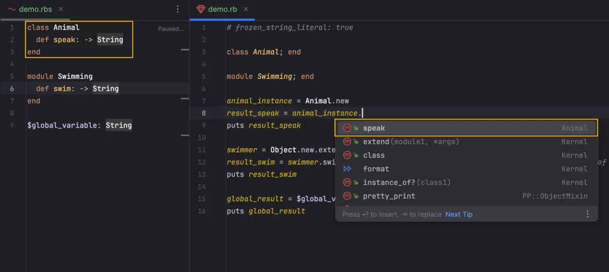 JetBrains RubyMine 对 RBS 中额外声明的支持