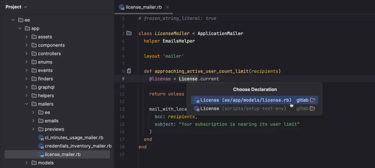 JetBrains RubyMine 对存储在默认位置之外的模型、控制器和邮件器的代码洞察