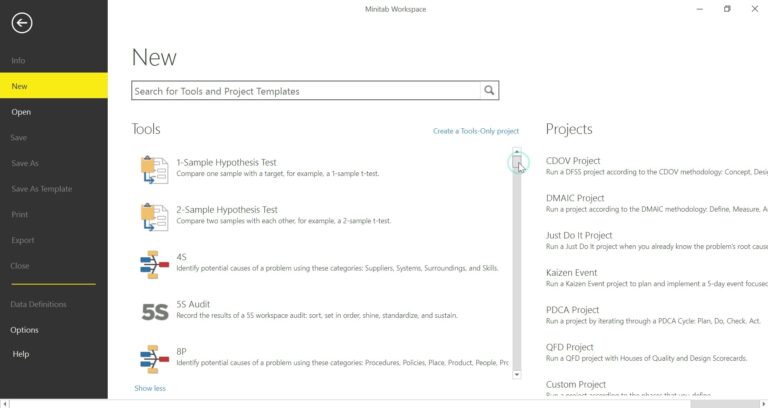 Minitab Workspace 软件界面 2
