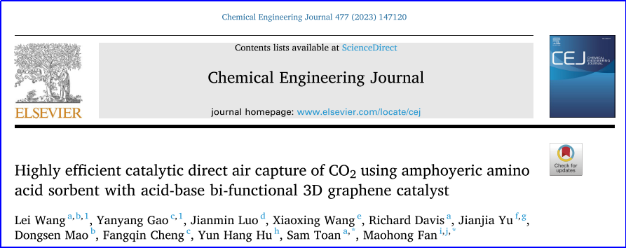 《Chemical Engineering Journal》二氧化碳的直接空气捕集技术（DAC）