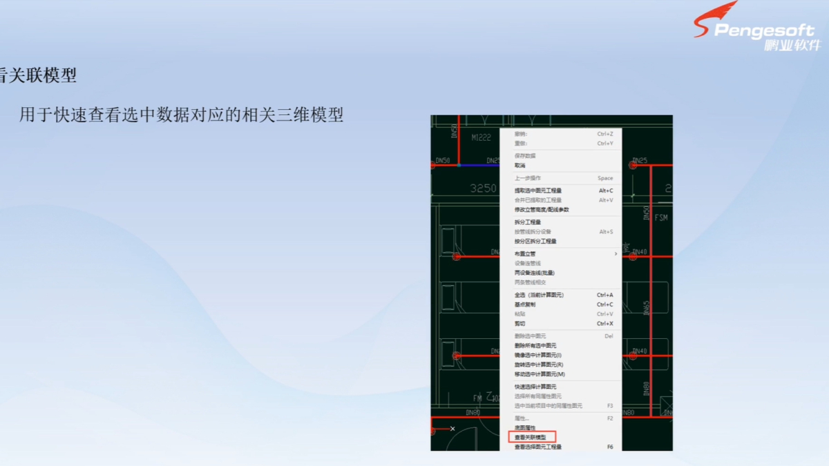 鹏业安装算量软件查看关联模型
