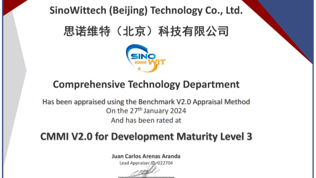 【重磅喜讯】思诺维特（北京）科技有限公司通过CMMI 3级认证！