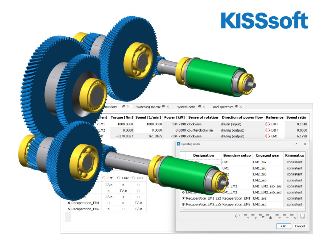 KISSsoft 系统模块中的不同工作模式