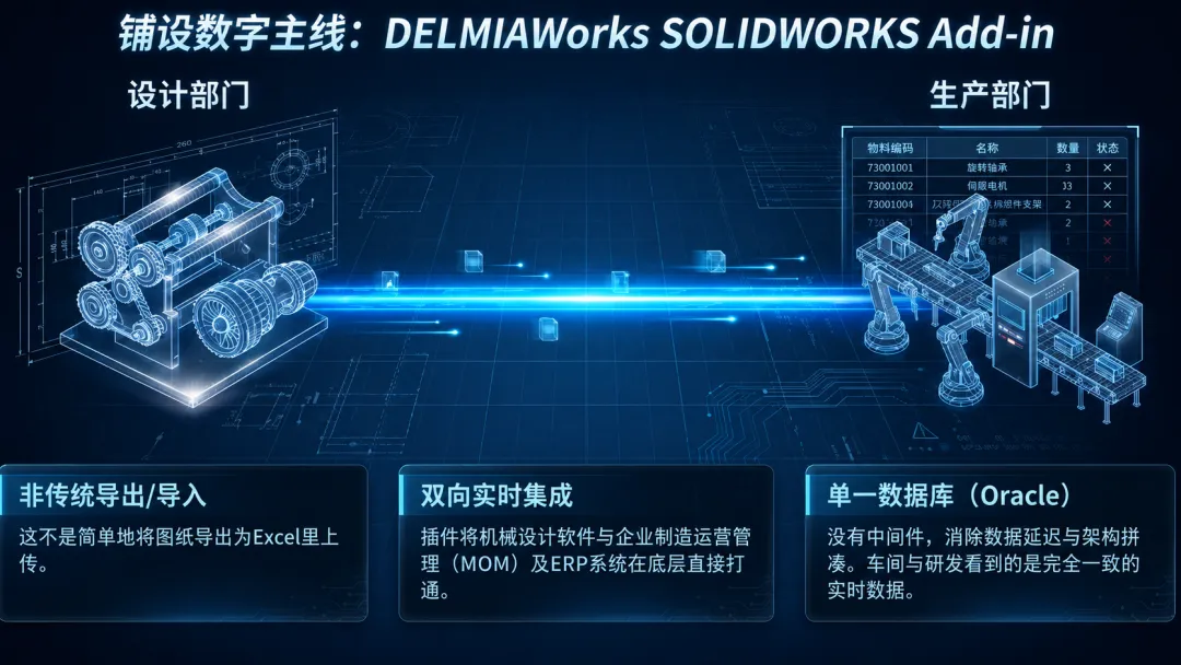 SOLIDWORKS + DELMIAWORKS 双向集成:设计变更一秒同步到BOM