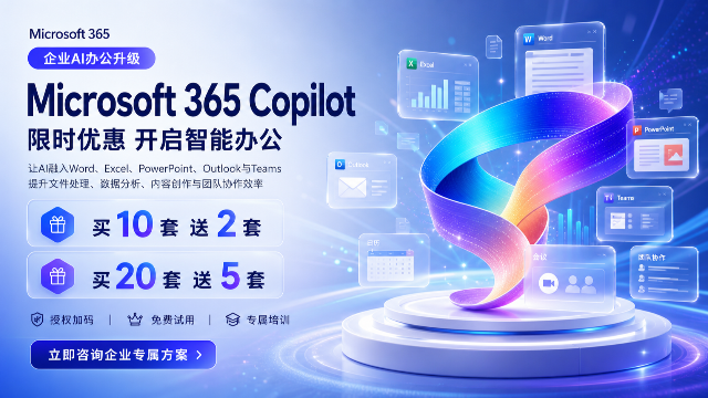 Microsoft 365 Copilot企业优惠：买10送2，买20送5，购买25套Microsoft 365可免费试用Copilot